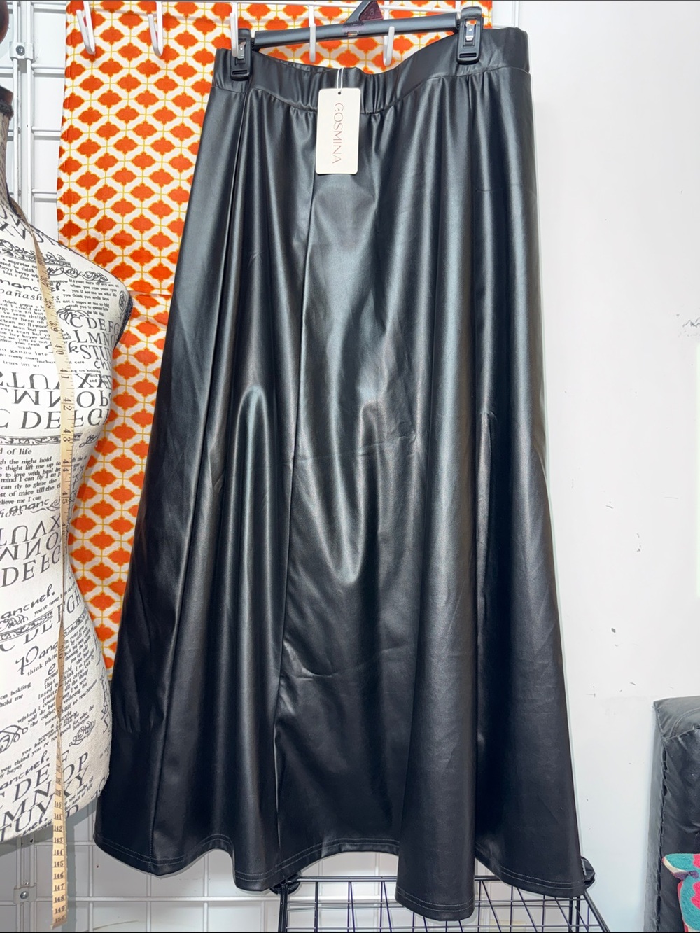 Black Faux Leather A-Line Maxi Skirt